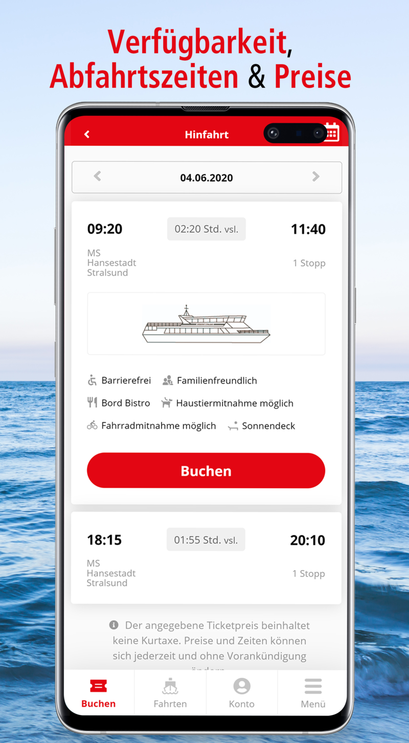 Screenshot - Availability, departure times and prices 